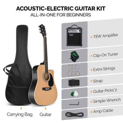 Glarry GMA101 41 Inch EQ Acoustic Guitar w/15W Amp - Burlywood image 3