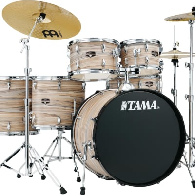 Tama Imperialstar IE62C 6-piece Complete Drum Set with Snare Drum and Meinl Cymbals - Natural Zebrawood Wrap image 1