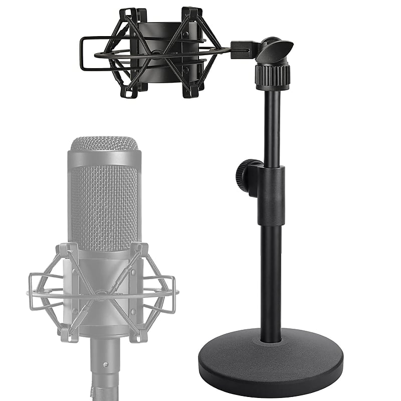 Desk Mic Stand, Adjustable Metal Table Microphone Stand With Reverb