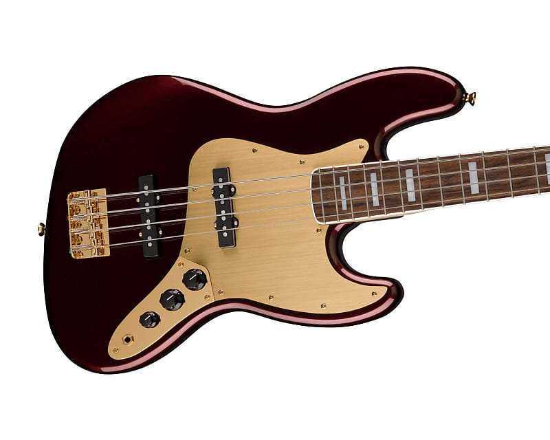 Fender Squier 40th Anniversary Jazz Bass Gold Edition - Ruby Red Metallic image 1