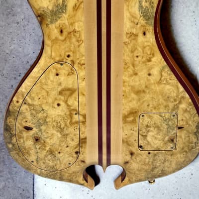Alembic Mark King Deluxe 4, Buckeye Burl with Ebony Fretboard and Blue And Red LED's *IN STOCK* image 9