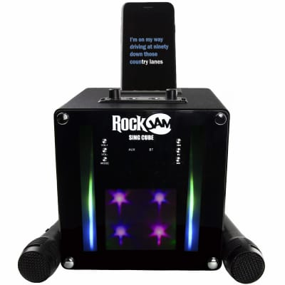RockJam Singcube 5 Watt Bluetooth Karaoke Machine with Dual Microphones, Voice Change Effects and LED Lights, Black for sale
