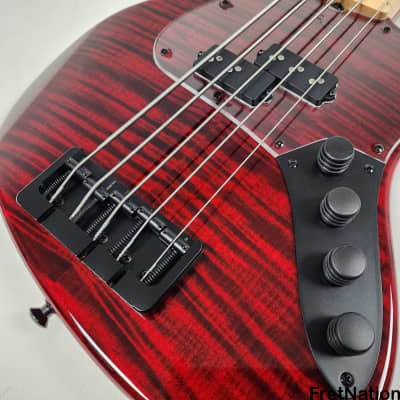 Valenti V21-J5 5-String Transparent Red Quilted J-Bass P-Pickup 