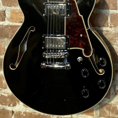 D'Angelico Premier SS Semi-Hollow Single Cutaway with Stop-Bar Tailpiece 2021 - Black Flake for sale