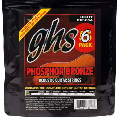 GHS S325 Phosphor Bronze Light Acoustic Guitar Strings 6-Pack for sale