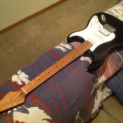 Custom Full Thickness Fender (esque) LV Shop Stratocaster Partscaster in Gloss Black Poly w/ Nitro Roasted Maple Neck image 3