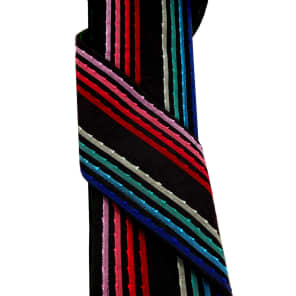 Colorful Stripes Guitar Strap Faux French Knots Artisan Handmade Blue Turquoise Green Burgundy Pink image 4