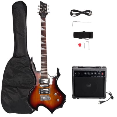 Glarry Flame Shaped Electric Guitar with 20W Electric Guitar Sound HSH Pickup Novice Guitar image 1