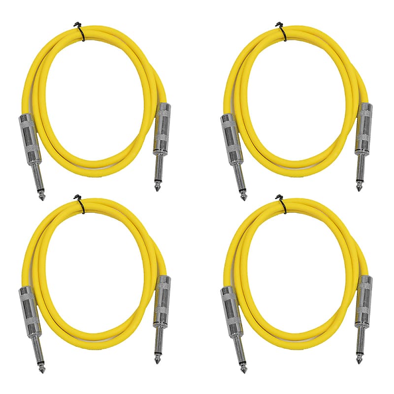 4 Pack of 2 Foot 1/4" TS Patch Cables 2' Extension Cords Jumper - Yellow & Yellow image 1
