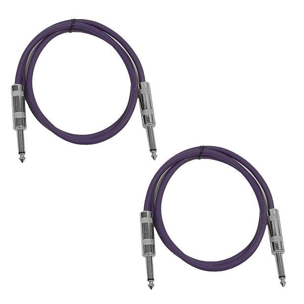 Seismic Audio SASTSX-2-PURPLEPURPLE 1/4" TS Male to 1/4" TS Male Patch Cables - 2' (2-Pack) image 1
