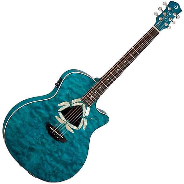 Luna FAUDFQM Fauna Series Dragonfly Quilted Maple Cutaway w/ Electronics Trans Teal image 1