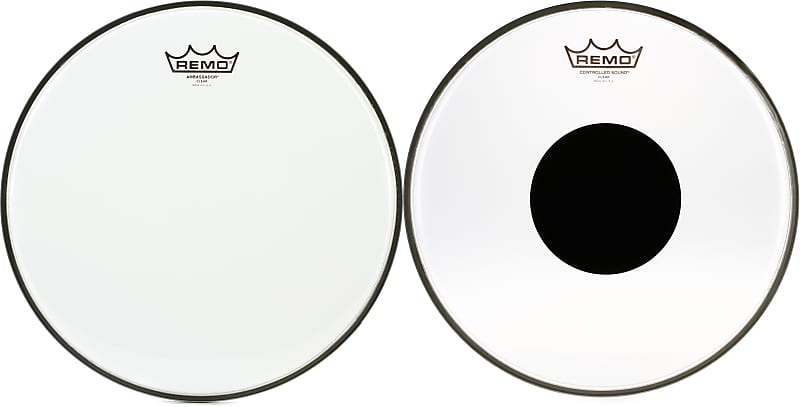Remo Ambassador Clear Drumhead - 13 inch  Bundle with Remo Controlled Sound Clear Drumhead - 12 inch - with Black Dot image 1