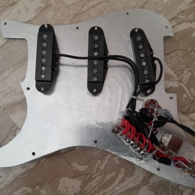 Handmade prewired SSS CERAMIC Strat pickguard with COIL TAP on N&B, volume TR BL and mid PU cutoff switch image 11
