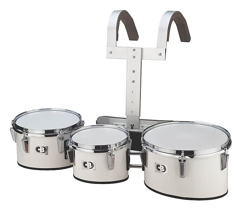 CB Percussion 3712 Cb 8" 10" 12" Marching Drum Trio with Carrier - White image 1