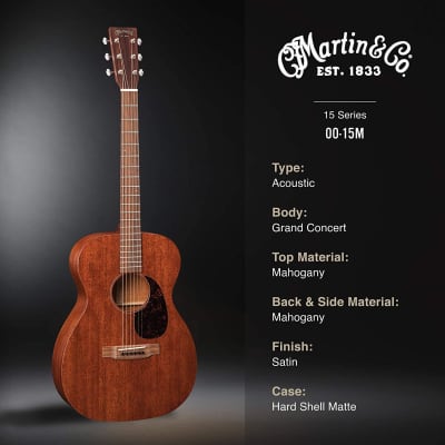Martin Guitar 00-15M with Gig Bag, Acoustic Guitar for the Working Musician, Mahogany Construction, Satin Finish, 00-14 Fret, and Low Oval Neck Shape image 5