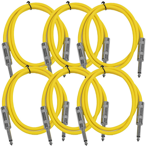Seismic Audio SASTSX-3YELLOW-6PK 1/4" TS Patch Cable - 3' (6-Pack) image 1