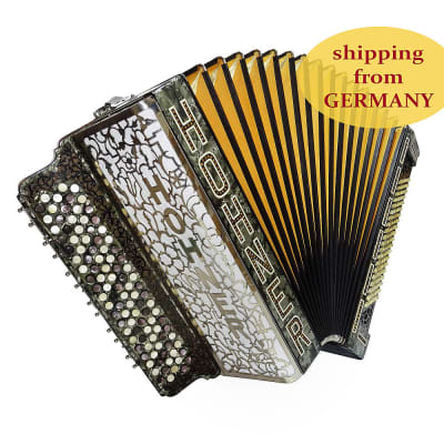 Vintage HOHNER Button Accordion made in Germany 5 Rows Original Bayan 2045, New Straps, Rich and Powerful Sound! image 1