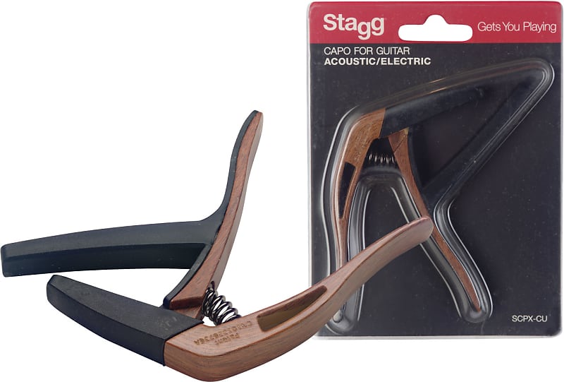 Stagg SCPX-CU Curved trigger capo for acoustic/electric GUITAR Dark Wood Finish 2017 image 1