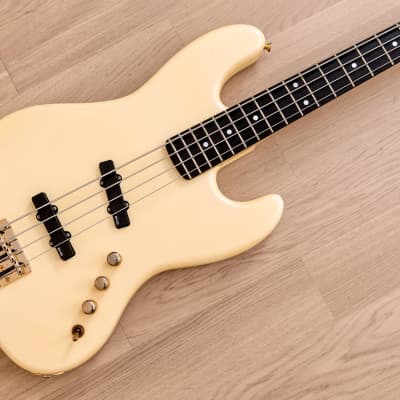 1985 Moon JJ-4 Vintage Jazz Bass Guitar Pearl White w/ EMG J Set