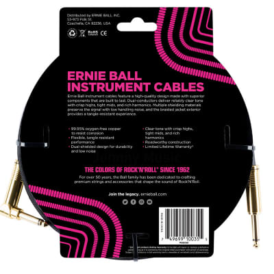 10' Braided Straight / Angle Instrument Cable - Black w/ Gold Connectors - Dual Shielded 99.95% O2-free Copper Roadworthy Design, Limited Lifetime Warranty image 2