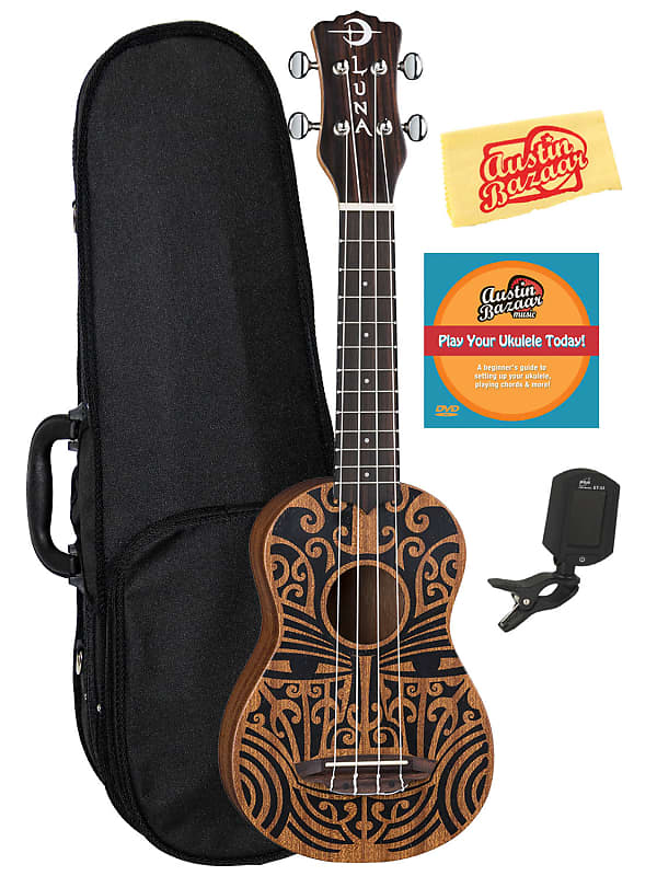 Luna Tribal Soprano Ukulele w/ Hard Case | Reverb