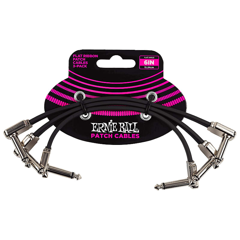Ernie Ball P06221 Flat Ribbon Right Angle 1/4" TS Patch Cables - 6" (3-Pack) Bild 1