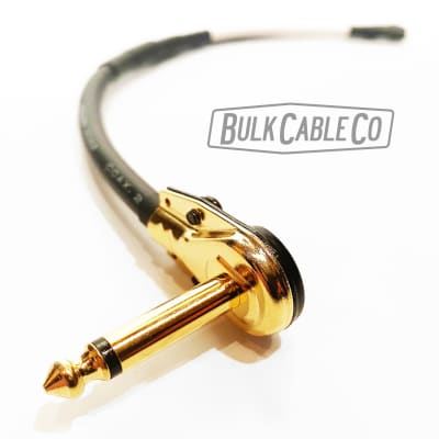 2 FT - Mogami 3082 Combo Amp Speaker Cable - Pancake Right Angle Black Cover/Gold Plug To Faston Quick Connect Push On For .205" Spade Connectors - For Single Speaker Combo Amplifiers