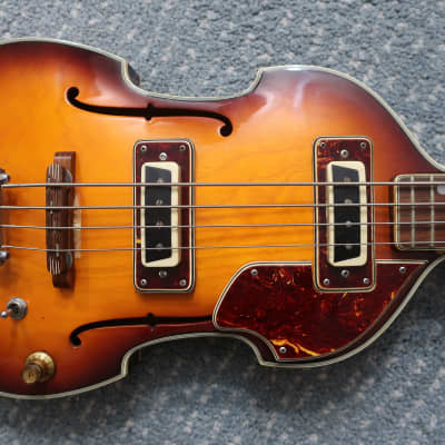 Vintage 1960s Teisco Rhythm Line Viola Violin Scroll Headstock Beatles Bass Guitar Rare Sunburst Clean Case Low Easy To Play Action Short Scale 30' image 2