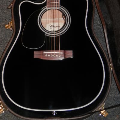 Takamine EF341SCLH Black Dreadnought Cutaway Acoustic Electric Lefty Solid Cedar Top with case image 2