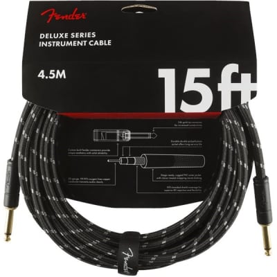 Fender Deluxe Instrument Cable, 4.5m/15ft, Black Tweed for sale