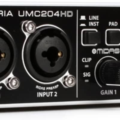 Behringer umc204hd carte son externe enregistrement 2x4,24-bit / 192 kHz  USB Interface audio / midi avec préamplificateurs MIDAS Mic