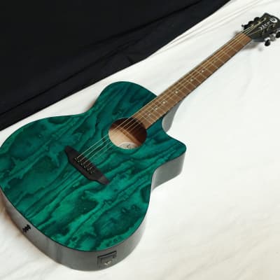 Luna Gypsy Quilt Ash acoustic electric guitar - NEW -Teal with Luna Hard Shell Case GYP E QA TEAL image 3