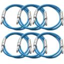 SEISMIC AUDIO New 6 PACK Blue 1/4" TRS 3' Patch Cables