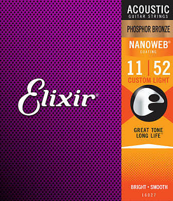 Elixir 16027 Nanoweb Phos Bronze Coated Acoustic Guitar Strings (Custom Light 11-52) image 1