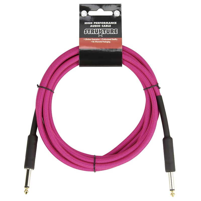 Strukture 18.6 ft Instrument Cable, 6mm Woven, 1/4" TS Straight Plugs, Manic Magenta (Hot Neon Pink) image 1