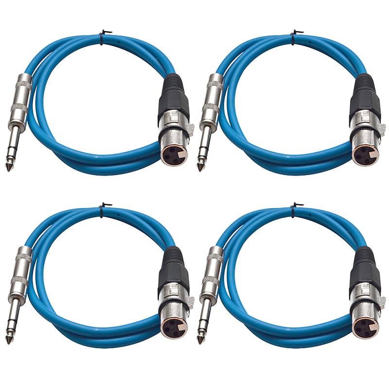 4 Pack of 1/4 Inch to XLR Female Patch Cables 3 Foot Extension Cords Jumper - Blue and Blue image 1