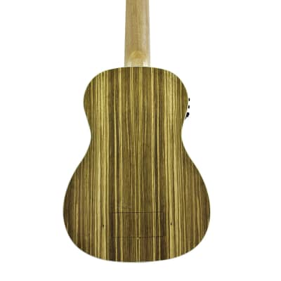 CNZ Audio Acoustic Electric Bass Ukulele - Zebra Wood Body, Tuners & EQ, Off-White Strings image 3