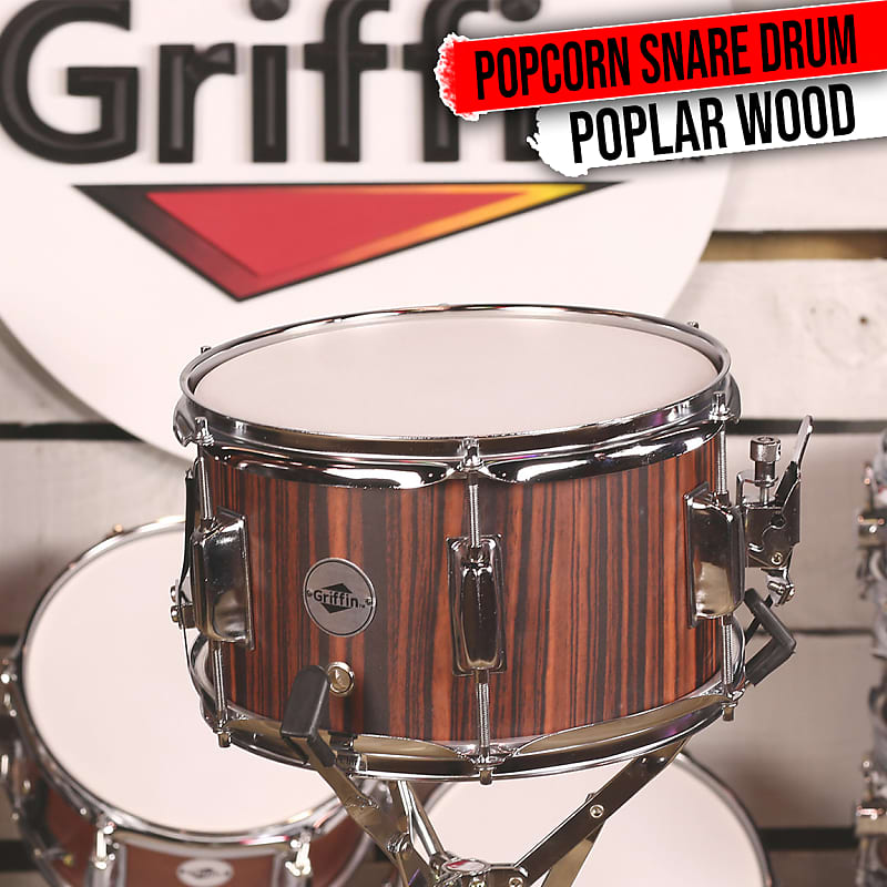 GRIFFIN Popcorn Snare Drum - 10x6 Acoustic Mini Poplar Wood Shell