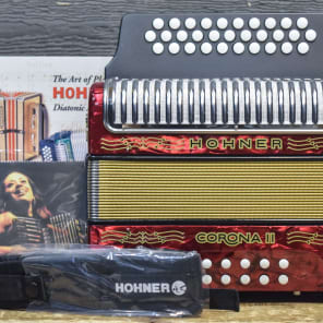 Hohner Corona II 3-Row 12-Bass 31-Button G/C/F Red Diatonic Accordion w/Bag image 4