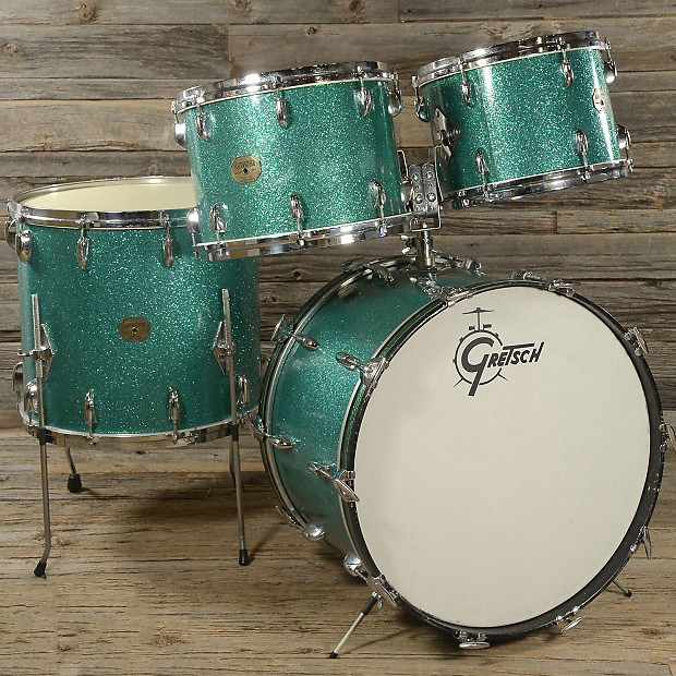 Gretsch 13/14/18/22 4pc Drum Kit Green Sparkle Early 1970s USED image 1