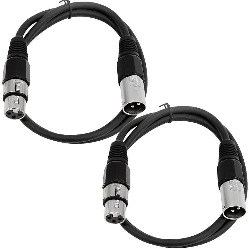 2 Pack of XLR Patch Cables 2 Foot Extension Cords Jumper - Black and Black image 1