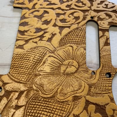 US made satin orange antique floral panel wood pickguard for telecaster imagen 2