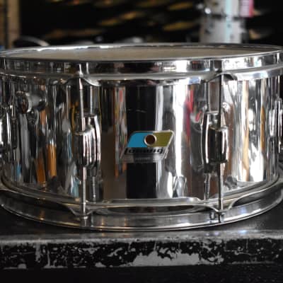 Vintage Ludwig Blue and Olive 1980s Chrome Over Wood 6.5x14 image 2