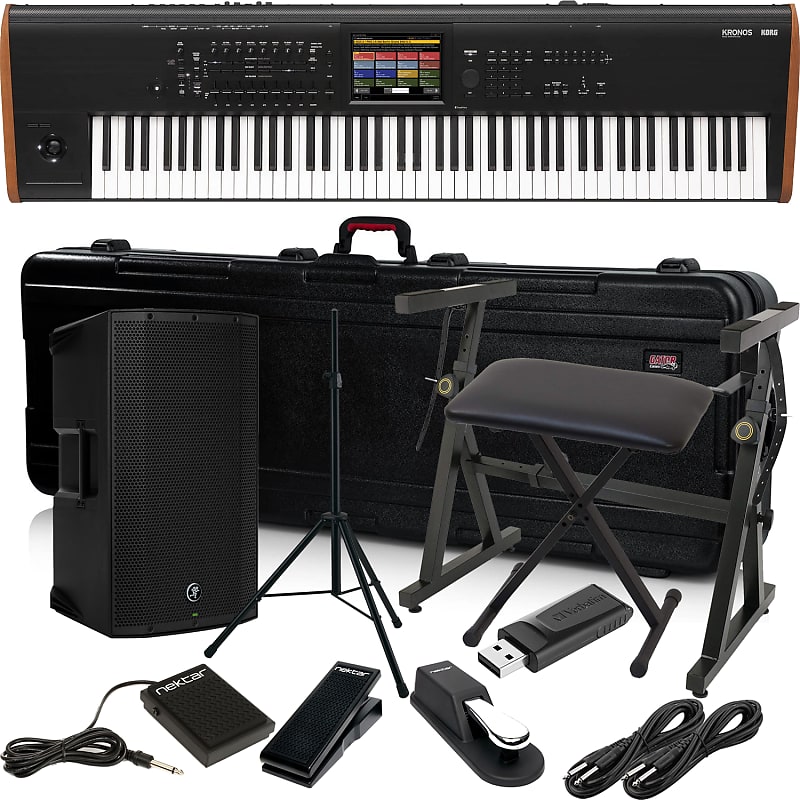 Korg Kronos 2 88-key Synthesizer Workstation – Music Workstation, Gator GTSA-KEY88, Mackie Thump12A, Speaker Stand, Plixio Stand, Bench, Sustain Pedal, Nektar NX-P, Nektar NP1, (2) 1/4 Cables, 64GB USB Stick Bundle image 1
