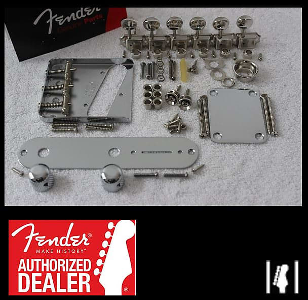 FENDER Telecaster Chrome Hardware Set w/ Tuners USA Tele Threaded Saddles 005-6069-049 image 1