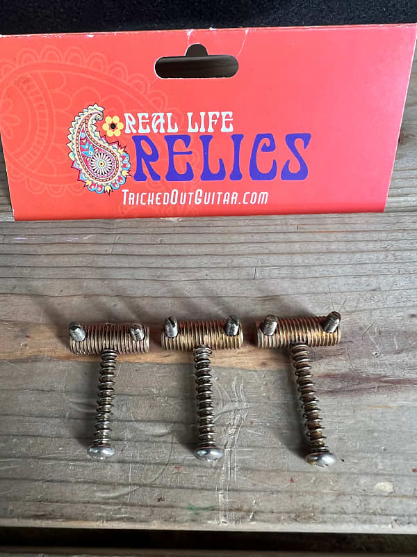 Real Life Relics Aged Telecaster® Bridge Saddles threaded Brass    [BE3] image 1