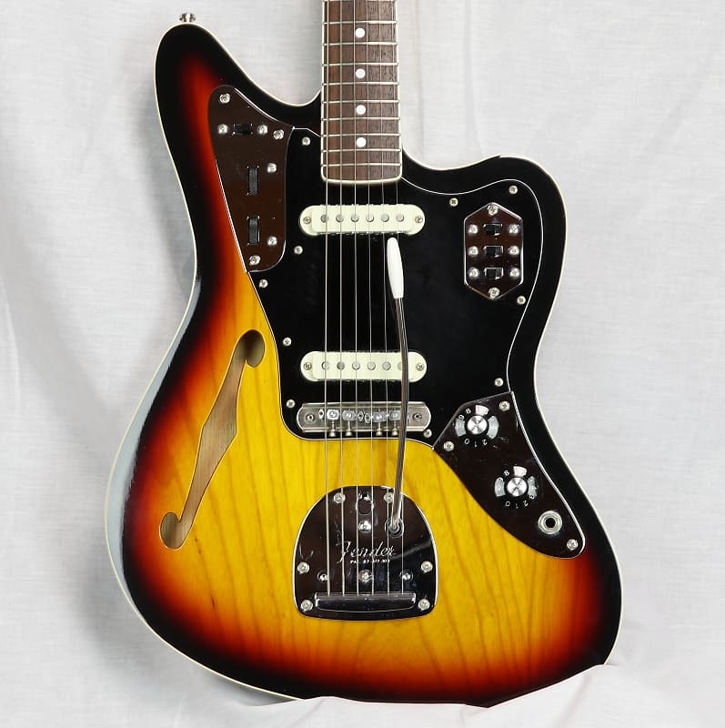 Fender FSR Thinline Jaguar 2012 Special Edition Semi Hollow 3 Tone Sunburst Electric Guitar with Mastery SKB Upgrades