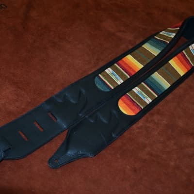 Carlino Santa Fe Black Leather Cartouche Guitar Strap for sale