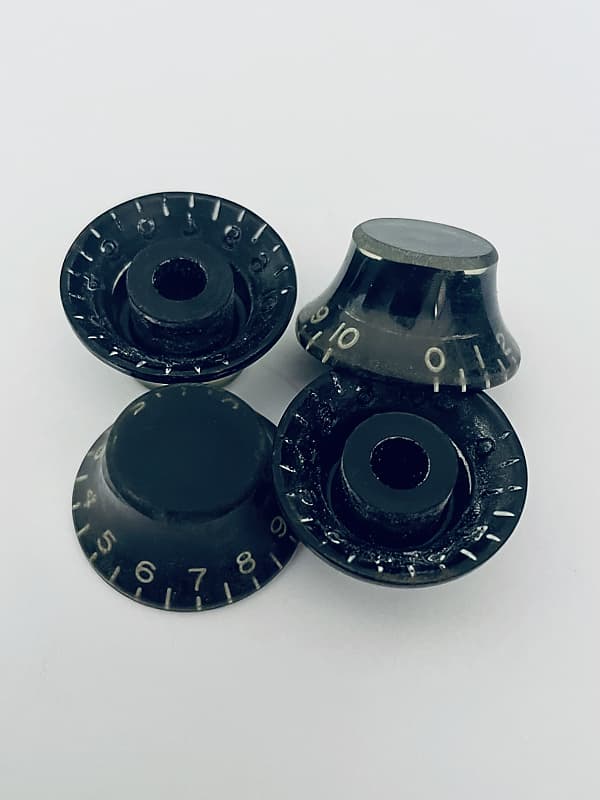 Set of 4 hand aged Gibson Top Hat Vintage Bell knobs black, Reverb