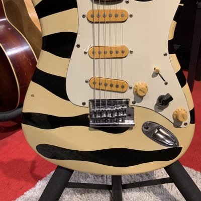 Grand Prix Strat-style  1980’s Zebra Stripe Electric Guitar w/ Hardshell Case image 6